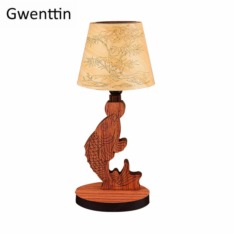 Chinese Style Lucky Fish Table Lamp Wooden Lampshade Standing Desk Led Light Fixtures for Living Bedroom Home Decor Luminarias
Chinese Style Lucky Fish Table Lamp Wooden Lampshade Standing Desk Led Light Fixtures for Living Bedroom Home Decor Luminarias