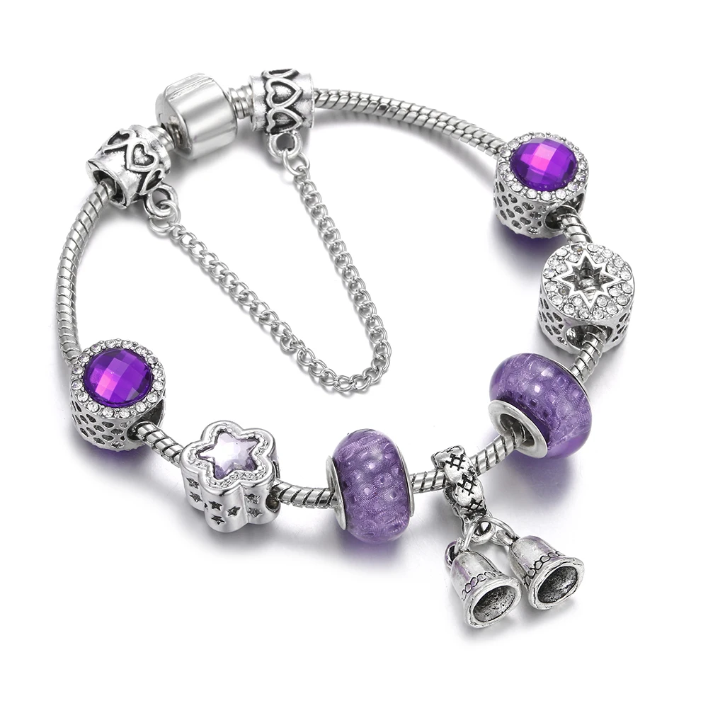 Luxury Women Bracelet Fashion Silver Purple Crystal Beads Crown Pendant Snake Chain Charms Bracelets Bangles Fashion DIY Jewelry
Luxury Women Bracelet Fashion Silver Purple Crystal Beads Crown Pendant Snake Chain Charms Bracelets Bangles Fashion DIY Jewelry