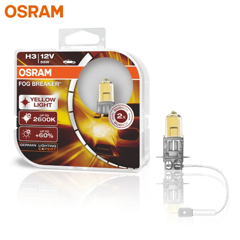 OSRAM Fog Breaker H3 12V 55W 2600K Yellow Color Car Head Light Car Bulb Fog Lamp +60% Light +200% Yellow 62151FBR (Twin)
OSRAM Fog Breaker H3 12V 55W 2600K Yellow Color Car Head Light Car Bulb Fog Lamp +60% Light +200% Yellow 62151FBR (Twin)