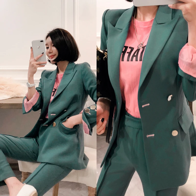 Women's Work Pant Suits OL 2 Piece Sets Double Breasted Striped Blazer Jacket & Zipper Trousers Suit For Women Outfits Feminino
Women's Work Pant Suits OL 2 Piece Sets Double Breasted Striped Blazer Jacket & Zipper Trousers Suit For Women Outfits Feminino