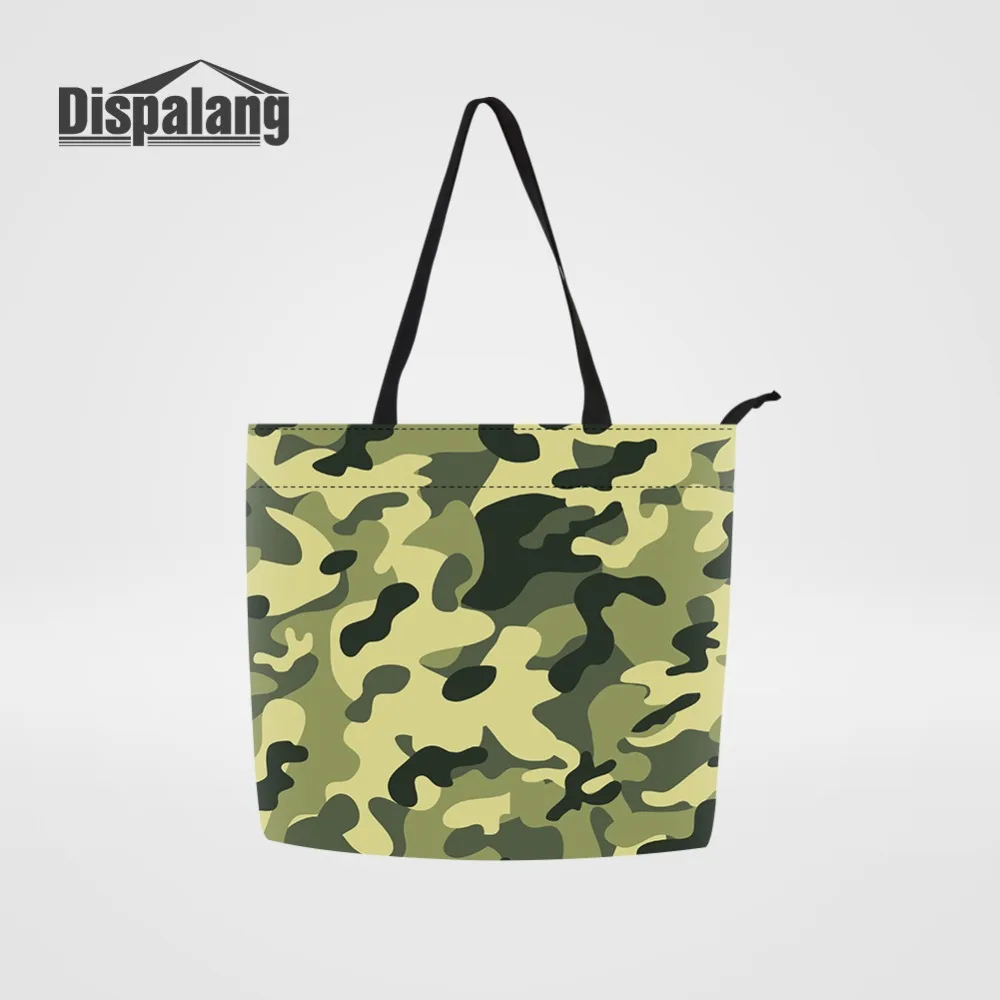 

1 Piece Canvas Portable Folding Shopping Bag 3D Printing Camouflage Lady Grecery Bags Women Shopping Handbag Shoulder Totes Bag