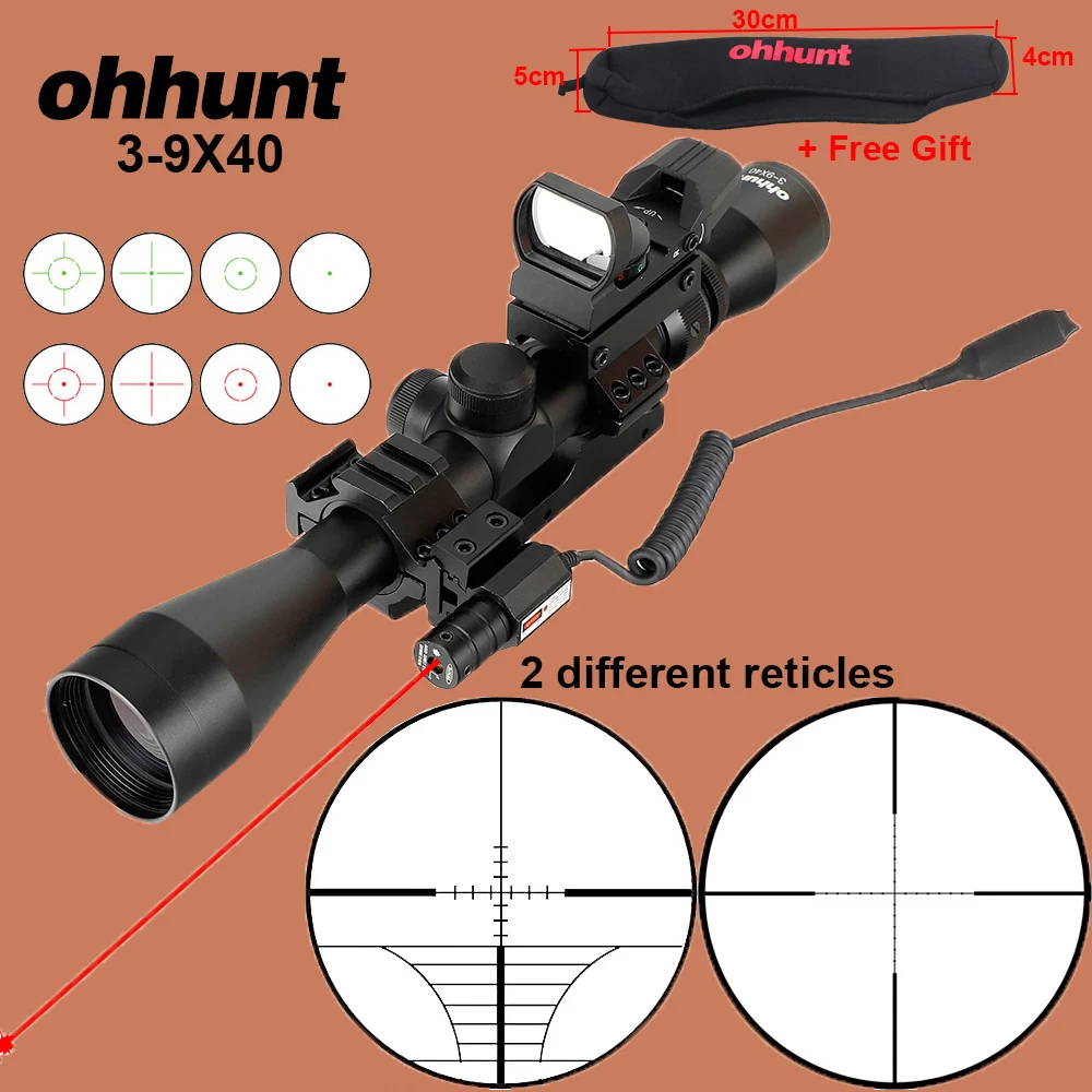 ohhunt Tactical Riflescope 3-9X40 Wire Reticle Or Mil Dot Optical Rifle Scope with Holographic 4 Reticle Red Dot Red Laser Sight
ohhunt Tactical Riflescope 3-9X40 Wire Reticle Or Mil Dot Optical Rifle Scope with Holographic 4 Reticle Red Dot Red Laser Sight