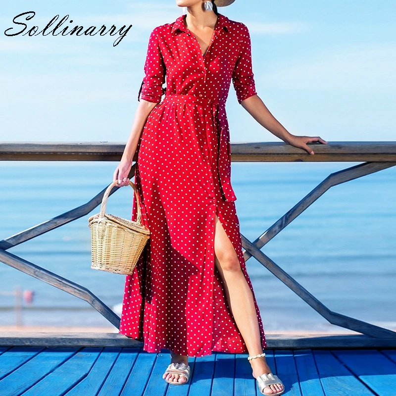 Sollinarry Elegant Polka Dot Women Dress Shirt Dress Casual High Waist Spring Summer Dress High Split Sashes Lady Dress Vestidos
Sollinarry Elegant Polka Dot Women Dress Shirt Dress Casual High Waist Spring Summer Dress High Split Sashes Lady Dress Vestidos