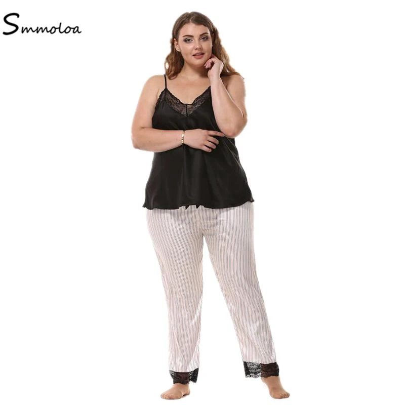 Smmoloa New Fashion Lady Sexy Pajama Sets Women Silk Lace Top+Long Pants Sleepwear Large Size
Smmoloa New Fashion Lady Sexy Pajama Sets Women Silk Lace Top+Long Pants Sleepwear Large Size