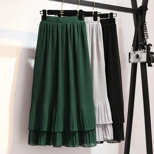 TingYiLi Korean Cute Ruffle Skirt Black Green Gray Elastic High Waist Double Layer Chiffon Skirt Long Maxi Skirt Spring Summer
TingYiLi Korean Cute Ruffle Skirt Black Green Gray Elastic High Waist Double Layer Chiffon Skirt Long Maxi Skirt Spring Summer