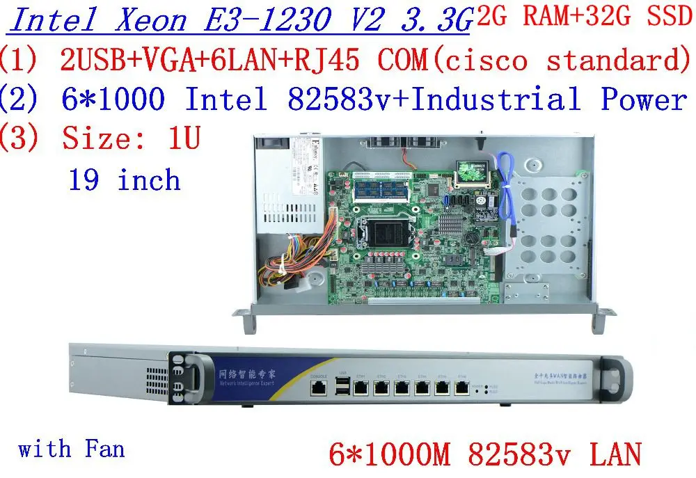 Сетевой маршрутизатор брандмауэра 1U с 6 портами lan intel Quad Core Xeon E3-1230 V2 3 ггц без