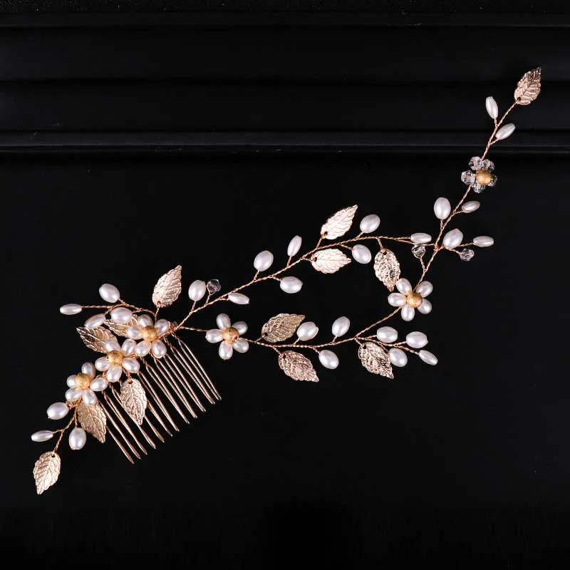 Ladies Elegant Gold Color Hair Comb Bride Wedding Simulation Pearl Head Jewelry Bridesmaid Chic Leaves Headdress Acessories
Ladies Elegant Gold Color Hair Comb Bride Wedding Simulation Pearl Head Jewelry Bridesmaid Chic Leaves Headdress Acessories