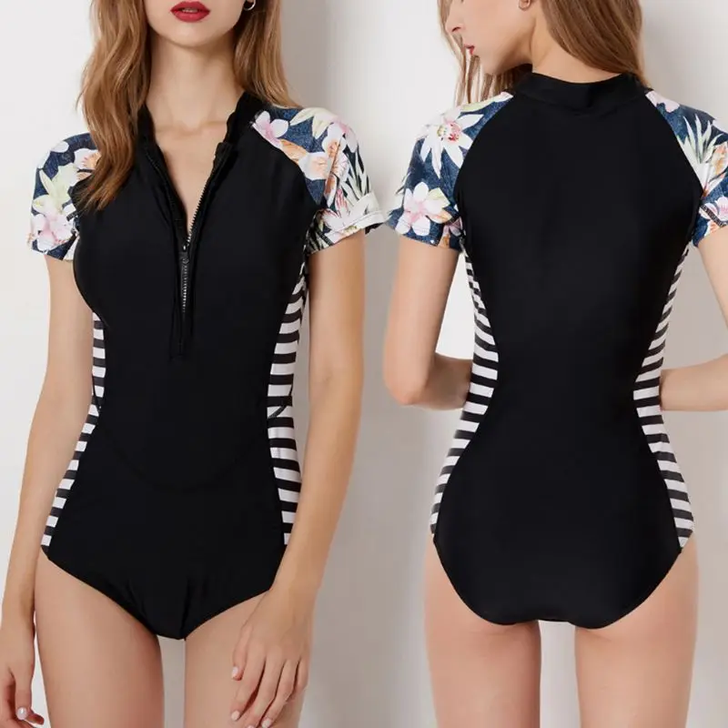 Rashguard Turtleneck Zip Front Padded Surfing Swimsuit Boho Floral Stripes Patchwork Short Sleeves Bathing Suit S-2XL
Rashguard Turtleneck Zip Front Padded Surfing Swimsuit Boho Floral Stripes Patchwork Short Sleeves Bathing Suit S-2XL