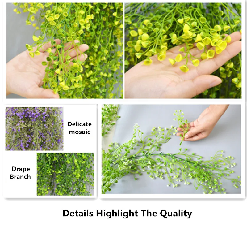 Flone A Bunch Of 5 Branches Artificial Flower Hanging Orchid Rattan Fake Flower Plastic Wall Hanging Home Restaurant Decoration (12)