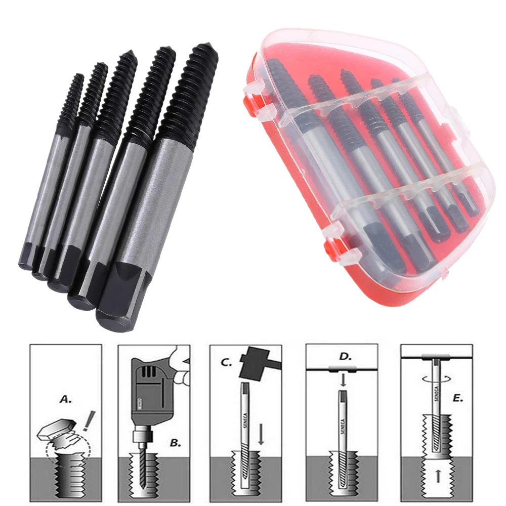 5PCS Screw Extractor Drill Bits Guide Broken Damaged Bolt Remover Car-styling Storage Box Car repair tools
5PCS Screw Extractor Drill Bits Guide Broken Damaged Bolt Remover Car-styling Storage Box Car repair tools