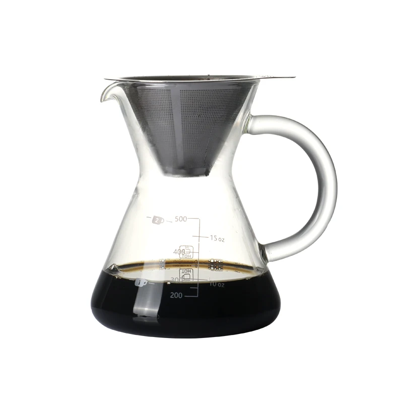 Pour over coffee maker with stainless steel filter coffee kettle with handle heat resistant borosilicate 500ml
Pour over coffee maker with stainless steel filter coffee kettle with handle heat resistant borosilicate 500ml