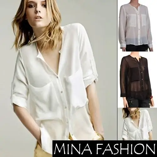 CREW NECK 2 POCKETS CHIFFON SHIRT BLOUSE SEE THROUGH FOLDABLE SLEEVES Freeshipping
CREW NECK 2 POCKETS CHIFFON SHIRT BLOUSE SEE THROUGH FOLDABLE SLEEVES Freeshipping