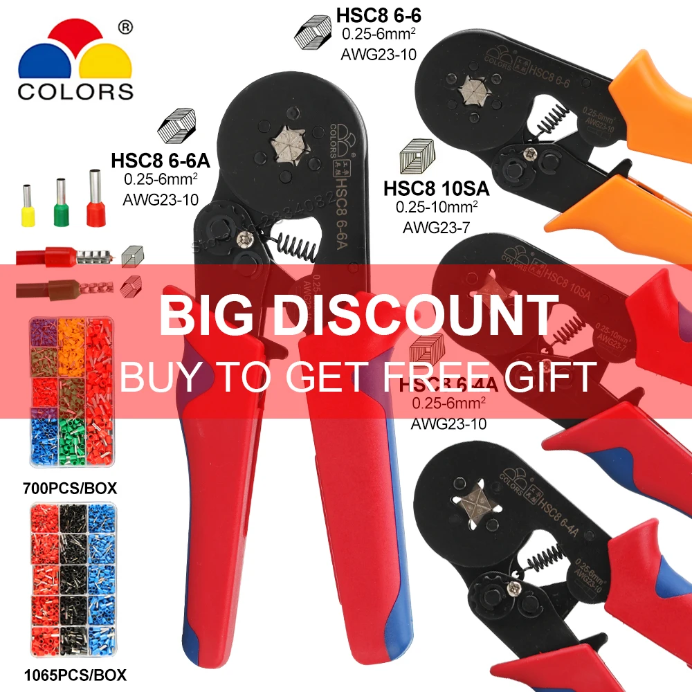 Tube Terminal Crimping Pliers 10SA 0.25-10mm2 23-7AWG 6-4A 6-6 0.25-6mm2 23-10AWG Wire Stripper Clamp Electrical hand tools
Tube Terminal Crimping Pliers 10SA 0.25-10mm2 23-7AWG 6-4A 6-6 0.25-6mm2 23-10AWG Wire Stripper Clamp Electrical hand tools