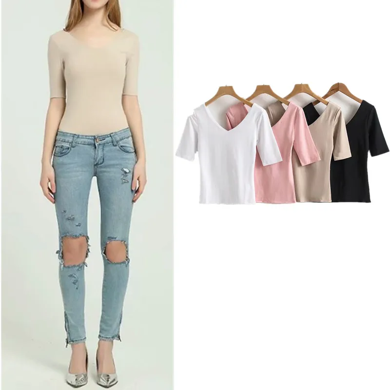 Summer Sexy Double V Open-back Five-piece Large Code T-shirt AA Tight Sleeved Solid Women's Shirt
Summer Sexy Double V Open-back Five-piece Large Code T-shirt AA Tight Sleeved Solid Women's Shirt