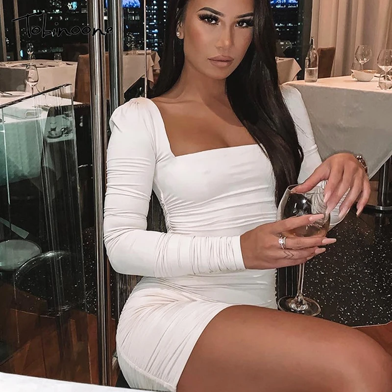 Tobinoone Square collar bodycon dress Women solid white long sleeve sexy dress Female fashion autumn winter party dress vestidos
Tobinoone Square collar bodycon dress Women solid white long sleeve sexy dress Female fashion autumn winter party dress vestidos