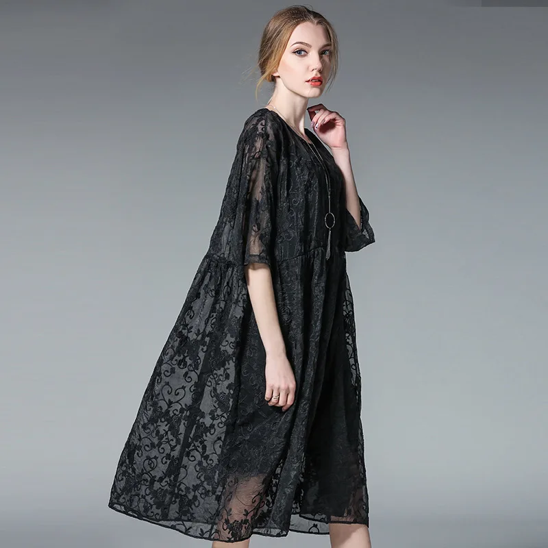 2019 two pieces spring summer fashion dresses plus size half sleeve floral embroidery silk women oversized casual dress black
2019 two pieces spring summer fashion dresses plus size half sleeve floral embroidery silk women oversized casual dress black