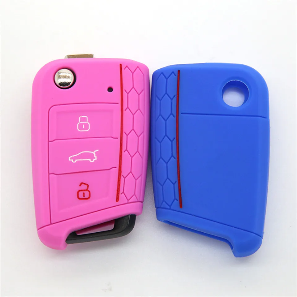 Cunymagos Silicone Key Remote Holder Cover Case FOB Shell flip Jarket Accessories for 2014 2015 2016 VW GOLF 7 MK7 OCTAVIA A7 (9)