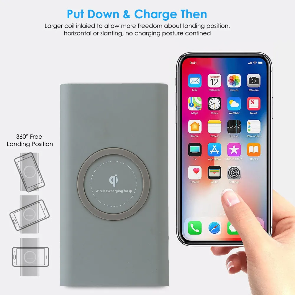 10000mAh Power Bank Qi Wireless Fast Charging USB LED Portable Battery Charger Backup Portable External Battery Power Bank Pack
10000mAh Power Bank Qi Wireless Fast Charging USB LED Portable Battery Charger Backup Portable External Battery Power Bank Pack