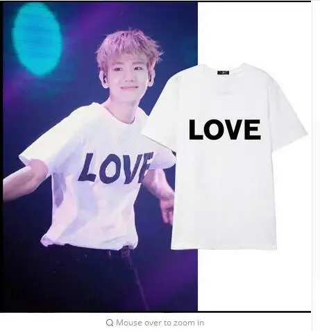 Новая K-POP EXO Concert Zhou Bian BAEKHYUN футболка с надписью LOVE короткими рукавами для мужчин и