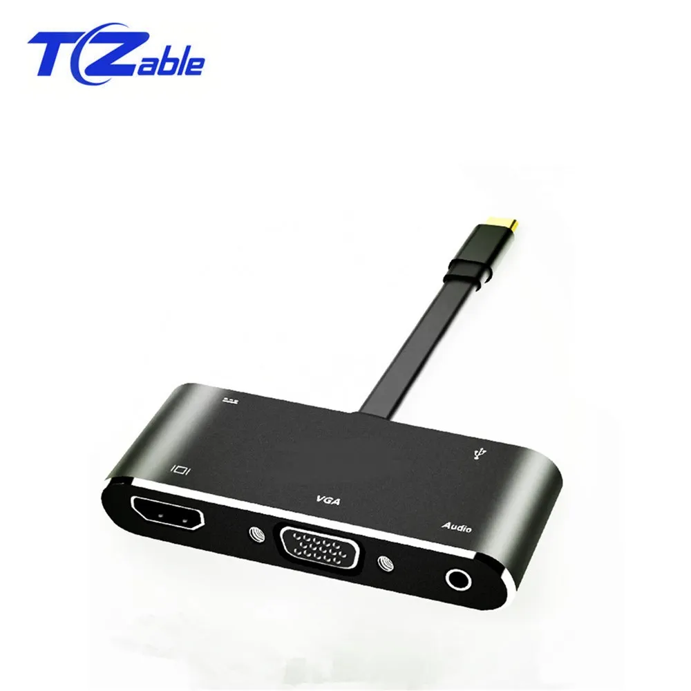 Кабель преобразователь 3 в 1 с USB Type C на HDMI VGA аудио питанием от к 5 мм для ноутбука
