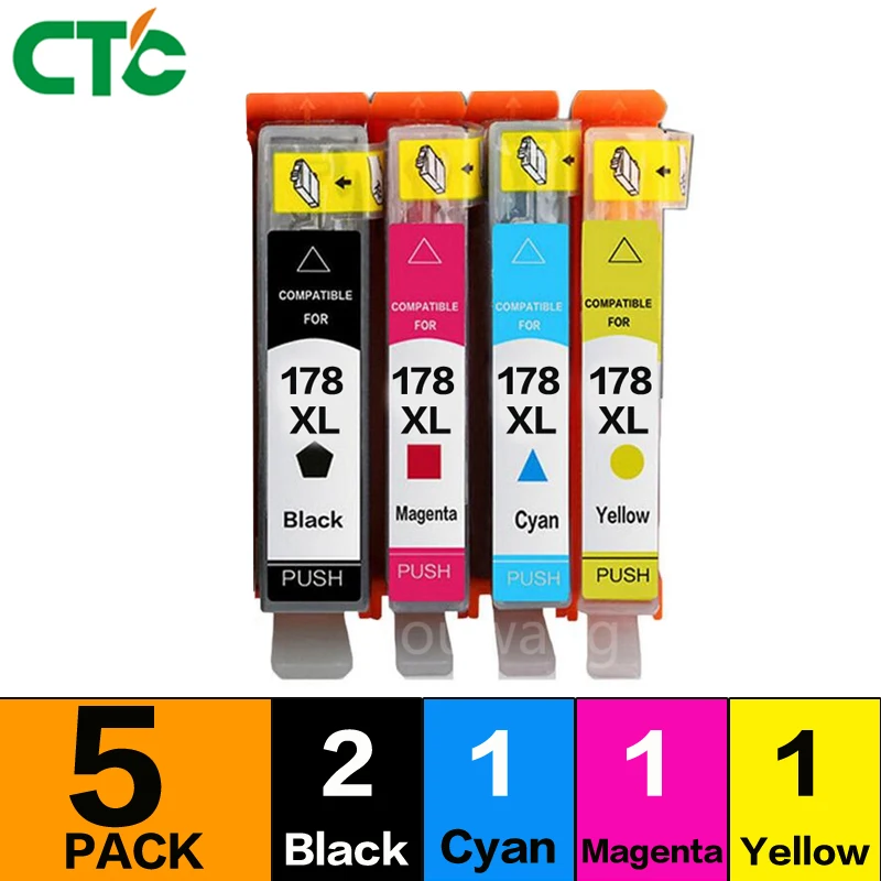 CTC 5PCS for 178 178XL Ink Cartridge for Photosmart 5510 5515 6510 7510 B109a B109n B110a Printer With Chip 4 color
CTC 5PCS for 178 178XL Ink Cartridge for Photosmart 5510 5515 6510 7510 B109a B109n B110a Printer With Chip 4 color