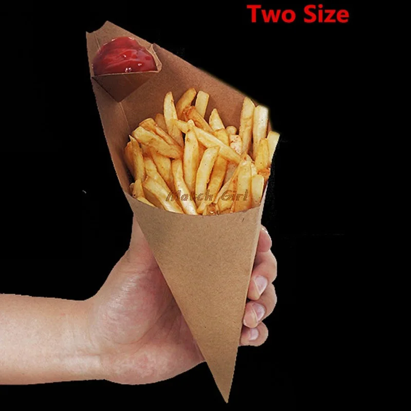 100pcs/lot-S,L Disposable Cone Kraft Paper French Fries Cup Fried Chicken Wings Popcorn Dessert Storage Boxes
100pcs/lot-S,L Disposable Cone Kraft Paper French Fries Cup Fried Chicken Wings Popcorn Dessert Storage Boxes
