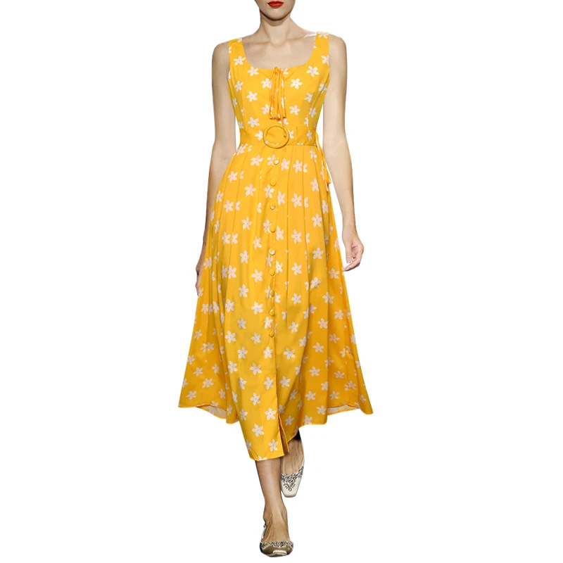 summer sale woman casual long dresses floral yellow dress scoop neck sleeveless buckle belt buttons summer suspenders dress
summer sale woman casual long dresses floral yellow dress scoop neck sleeveless buckle belt buttons summer suspenders dress