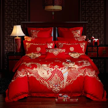Red Luxury Gold Loong Phoenix Embroidery Wedding Style Bedding Set 100% Cotton Duvet Cover Bed sheet/Linen Bedspread Pillowcases
Red Luxury Gold Loong Phoenix Embroidery Wedding Style Bedding Set 100% Cotton Duvet Cover Bed sheet/Linen Bedspread Pillowcases