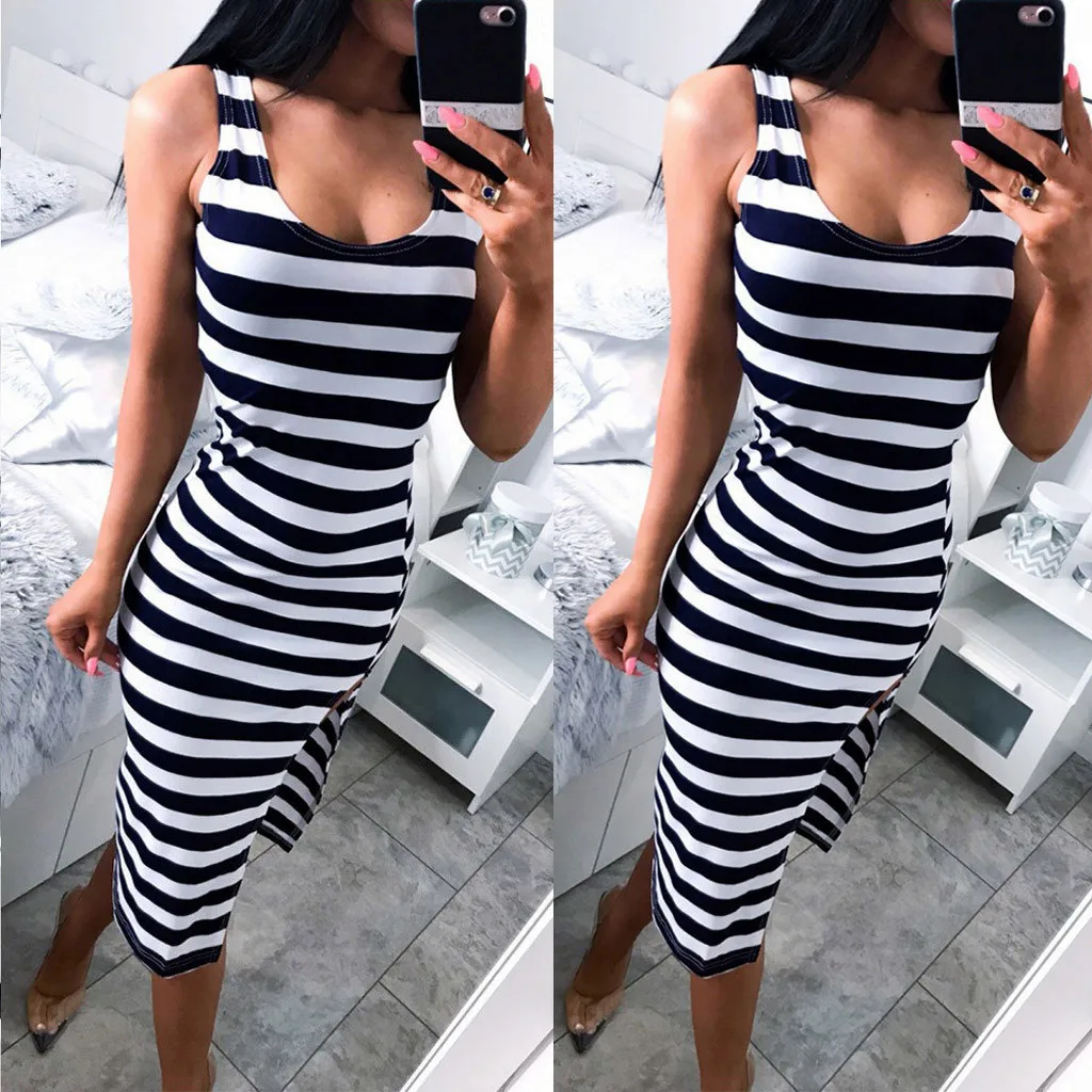 Fashion women summer dress Women Stripe Split Casual Sleeveless Bodycon Long Tank Dress stripe vestidos femininos
Fashion women summer dress Women Stripe Split Casual Sleeveless Bodycon Long Tank Dress stripe vestidos femininos