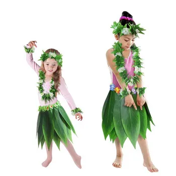 

5pcs/set children Turtle Leaves Hawaiian Dance Costumes girls Hula Skirt Hawaiian Party Grass Clothing Dress jungle costume