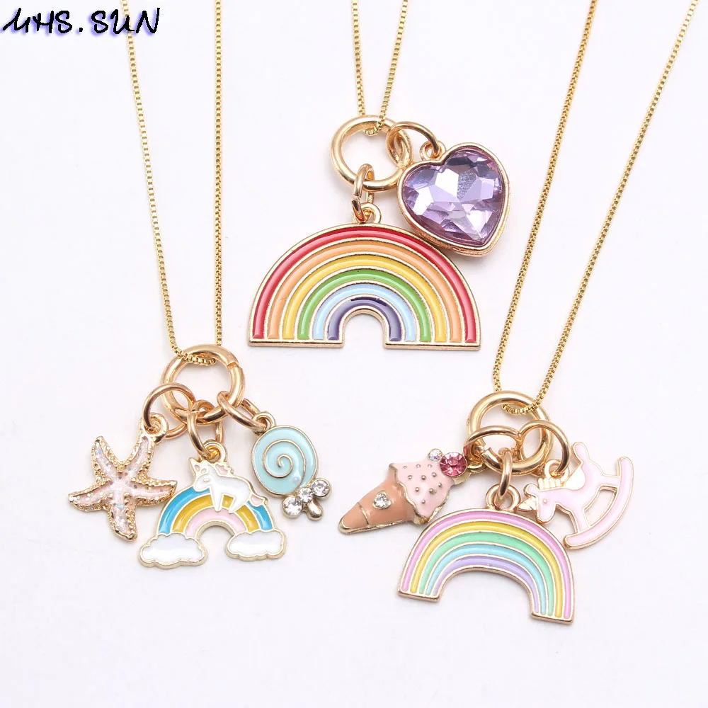 MHS.SUN Fashion Rainbow Heart Starfish Pendants Necklace Kids Girls Charming Pendant Long Chain Necklace Cute Jewelry For Child
MHS.SUN Fashion Rainbow Heart Starfish Pendants Necklace Kids Girls Charming Pendant Long Chain Necklace Cute Jewelry For Child