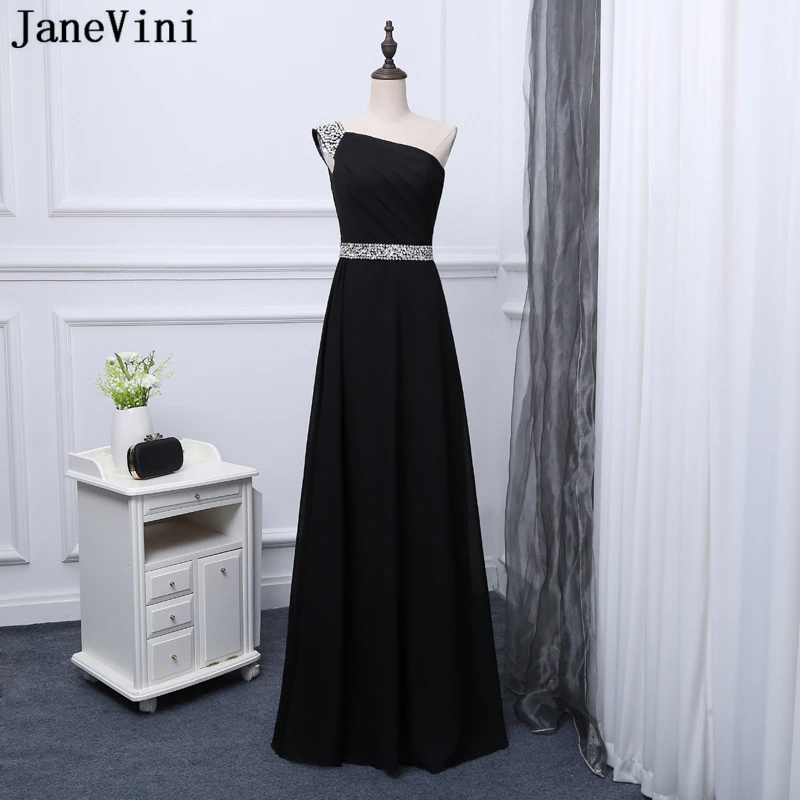 JaneVini Black Chiffon Long Bridesmaid Dresses A Line One Shoulder Sequined Beaded Backless Floor Length Vestidos Largos De Gasa
JaneVini Black Chiffon Long Bridesmaid Dresses A Line One Shoulder Sequined Beaded Backless Floor Length Vestidos Largos De Gasa