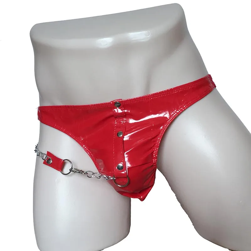 Sexy Lingerie Patent Leather Wet Look PVC Vinyl Cock Pouch Brief with Side Metal Chain Thong Fetish Bikini Male Underwear
Sexy Lingerie Patent Leather Wet Look PVC Vinyl Cock Pouch Brief with Side Metal Chain Thong Fetish Bikini Male Underwear