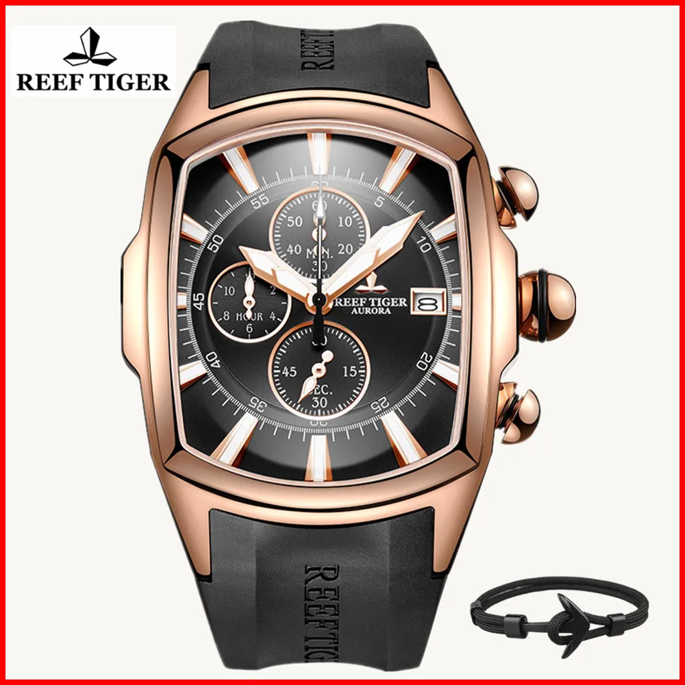 

Reef Tiger/RT 2019 Luxury Waterproof Sport Watches Date Rose Gold Rubber Strap Military Mens Watches Relogio Masculino RGA3069-T