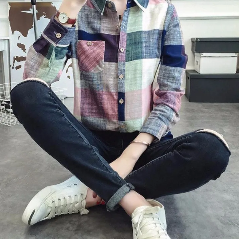 Ladies Casual Cotton Long Sleeve Plaid Shirt Women Slim Outerwear Blouse Tops Blusas Size
Ladies Casual Cotton Long Sleeve Plaid Shirt Women Slim Outerwear Blouse Tops Blusas Size