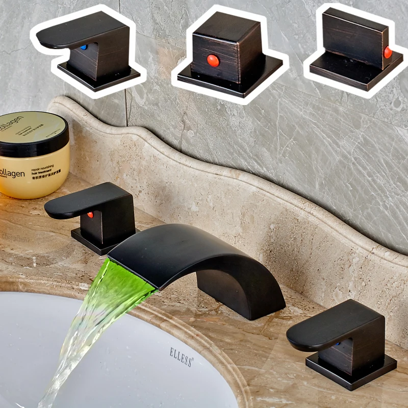 Deck Mounted LED Light Color Changed Waterfall Bathroom Basin Faucet Dual Handles Oil Rubbed Bronze Finish
Deck Mounted LED Light Color Changed Waterfall Bathroom Basin Faucet Dual Handles Oil Rubbed Bronze Finish