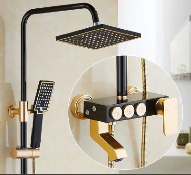 New Luxury Shower Set Gold And Black Bath Faucets Bath Taps Shower Faucet Column Black Shower Panel Rainfall Space aluminum
New Luxury Shower Set Gold And Black Bath Faucets Bath Taps Shower Faucet Column Black Shower Panel Rainfall Space aluminum
