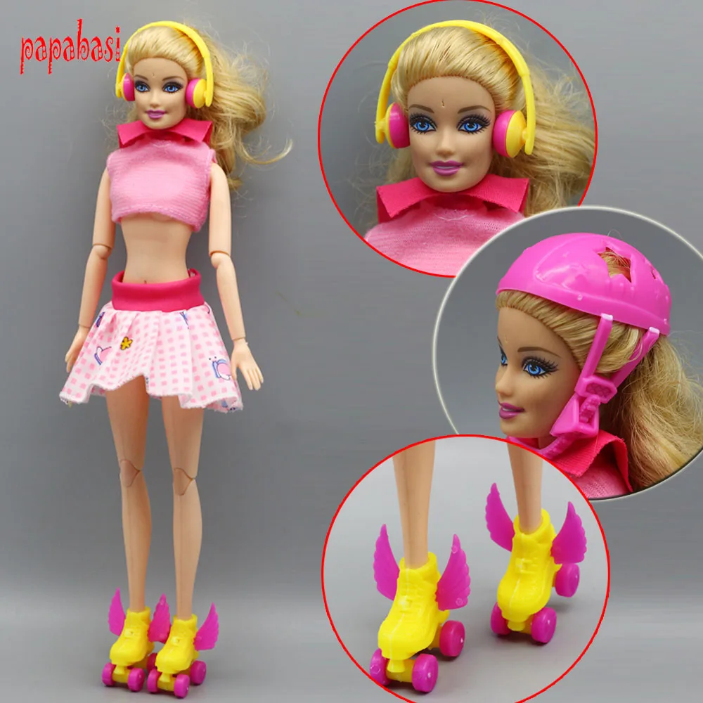 New 1set 2.8cm Roller Skate Fancy Doll shoes+headset+helmet for 1/6 dolls Decorative Toy Kids Girls Toy Roller Play Accessor
New 1set 2.8cm Roller Skate Fancy Doll shoes+headset+helmet for 1/6 dolls Decorative Toy Kids Girls Toy Roller Play Accessor