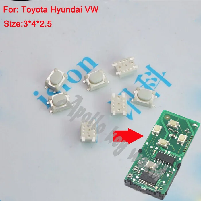 High Quality SMD Micro Switch Tactile Push Button For Toyota Hyundai VW Remote Key (3*4*2.5mm) 100PCS/lot
High Quality SMD Micro Switch Tactile Push Button For Toyota Hyundai VW Remote Key (3*4*2.5mm) 100PCS/lot