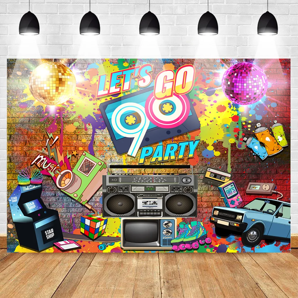

Mehofoto 90's Party Backdrop Graffiti Hip Pop Neon Glow 90s Background Graffiti Wall Music 90th Themed Party Banner Decoration