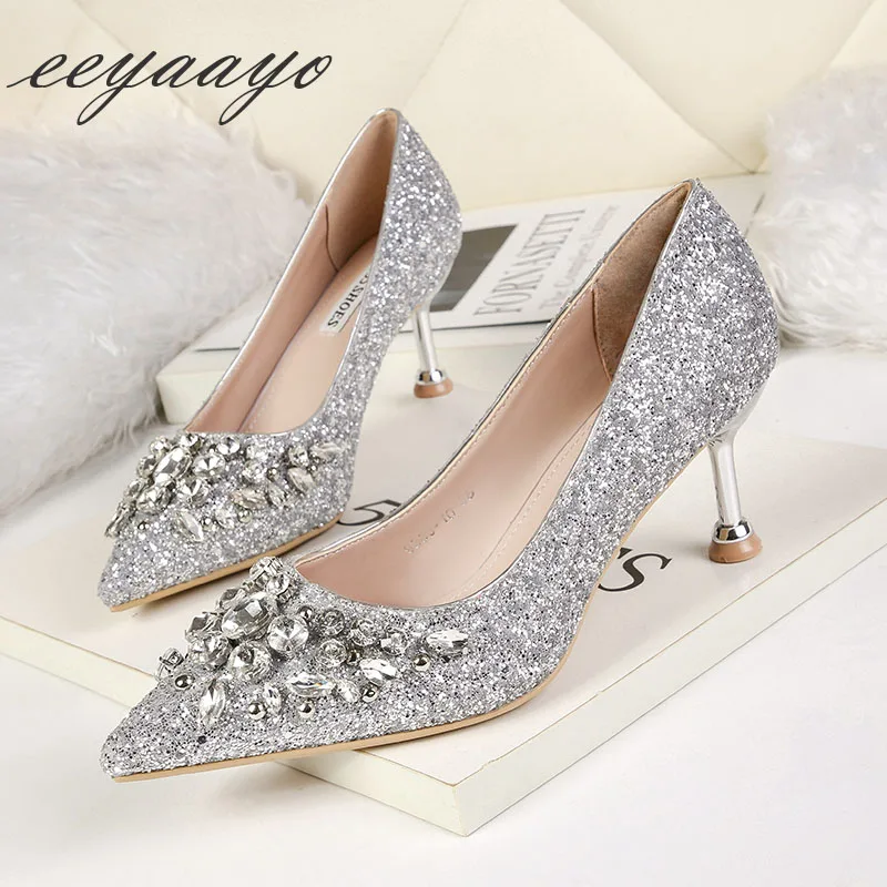 2019 New Spring/Autumn Women Pumps High Thin Heel Pointed Toe Bling Crystal Bridal Wedding Women Shoes Silver Female High Heels
2019 New Spring/Autumn Women Pumps High Thin Heel Pointed Toe Bling Crystal Bridal Wedding Women Shoes Silver Female High Heels