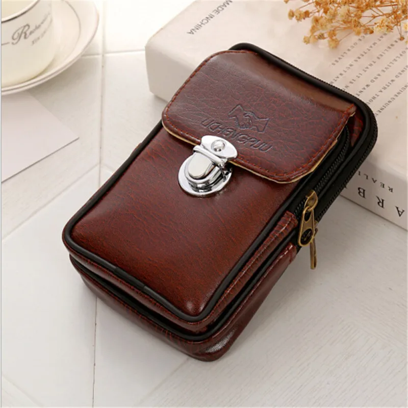 PU Leather Vintage Waist Packs Purse Men Travel Fanny Pack Belt Loops Hip Bum Bag Wallet Mobile Phone Pouch |