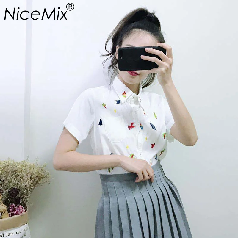 NiceMix 2019 Summer White Blouses Women Kawaii Harajuku Cartoon Embroidery Blusas Ladies Slim Short Sleeve Shirt Femme
NiceMix 2019 Summer White Blouses Women Kawaii Harajuku Cartoon Embroidery Blusas Ladies Slim Short Sleeve Shirt Femme