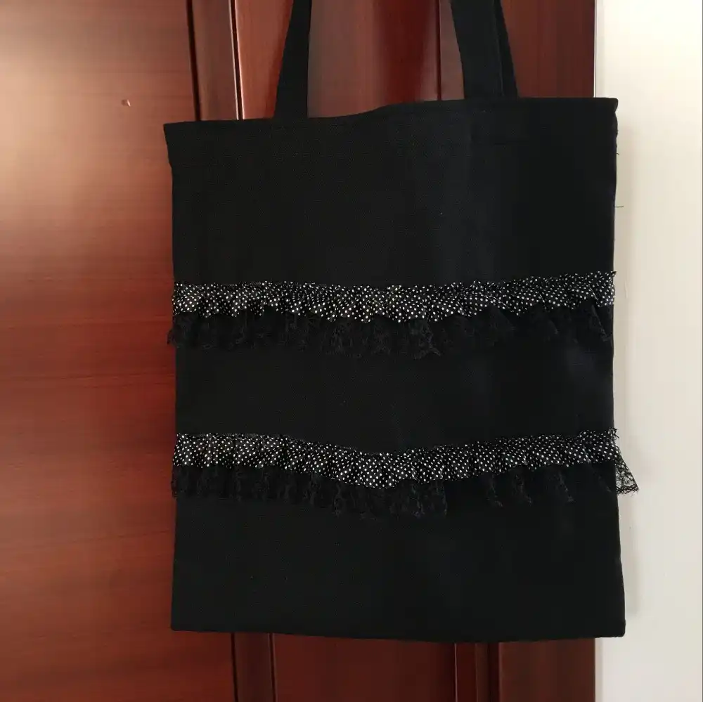 fashion unique black cotton canvas shopping tote shoulder bag