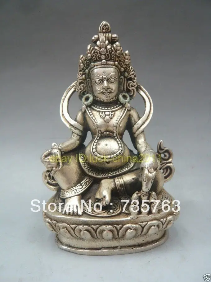 00462 Collectable Tibet Handmade Old Brass Plated Silver Dzambala Statue 
00462 Collectable Tibet Handmade Old Brass Plated Silver Dzambala Statue