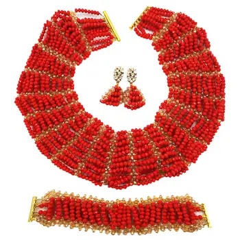 Opaque Red Gold Nigerian Jewelry Set African Wedding Beads Sets Crystal Beaded Necklace Bracelet Earrings SXK012
Opaque Red Gold Nigerian Jewelry Set African Wedding Beads Sets Crystal Beaded Necklace Bracelet Earrings SXK012