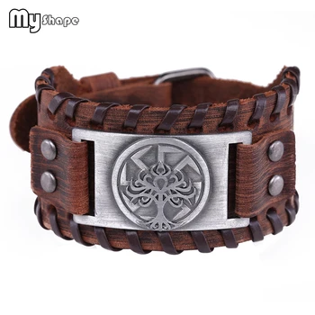 My Shape Tree of Life Bracelets Vintage Brown Genuine Leather Amulet Talisman Cuff Bracelet Snaps Adjustable Bangle Punk Style
My Shape Tree of Life Bracelets Vintage Brown Genuine Leather Amulet Talisman Cuff Bracelet Snaps Adjustable Bangle Punk Style