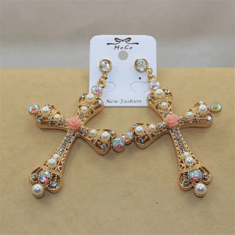 Fashion Baroque queen Golden Alloy Retro Exaggerated colorful Crystal Pearl Long Crown big Cross Earring Bridal Jewelry Female
Fashion Baroque queen Golden Alloy Retro Exaggerated colorful Crystal Pearl Long Crown big Cross Earring Bridal Jewelry Female