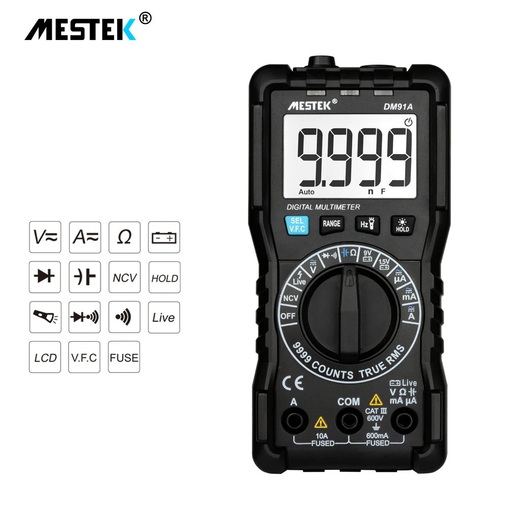 MESTEK DM91A Digital Multimeter 9999 Counts Auto Range Tester Multimetro Voltage Current Resistanc Tester Capacitance Multimeter
MESTEK DM91A Digital Multimeter 9999 Counts Auto Range Tester Multimetro Voltage Current Resistanc Tester Capacitance Multimeter