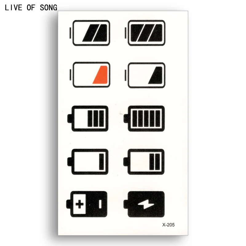 2pcs Fake temporary tattoo Water Transfer Black battery energy bar Sticker Men Women Beauty Cool Body Art Live of Song X205
2pcs Fake temporary tattoo Water Transfer Black battery energy bar Sticker Men Women Beauty Cool Body Art Live of Song X205